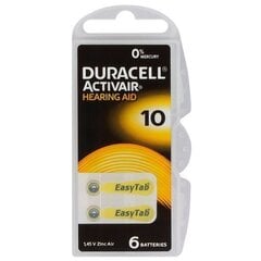 Батарейки для слуховых аппаратов Duracell ActivAir 10, 6 шт. цена и информация | Батареи | 220.lv