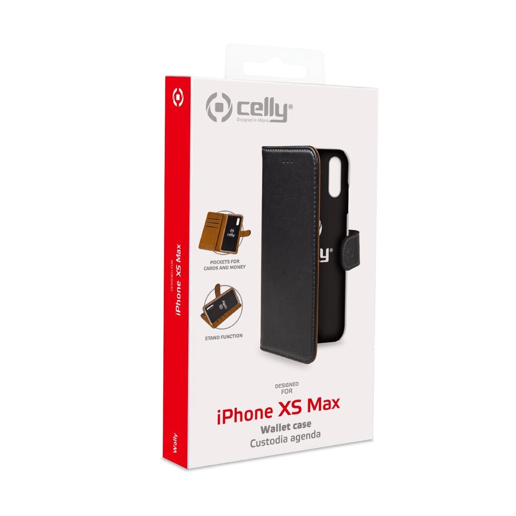 Celly Wally maciņš iPhone XS Max, Melns cena un informācija | Telefonu vāciņi, maciņi | 220.lv