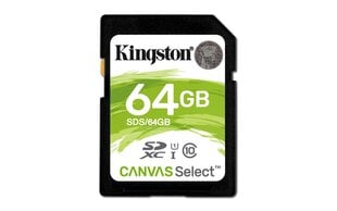 Kingston Canvas Select UHS-I 64 GB, SDXC цена и информация | Карты памяти для фотоаппаратов | 220.lv