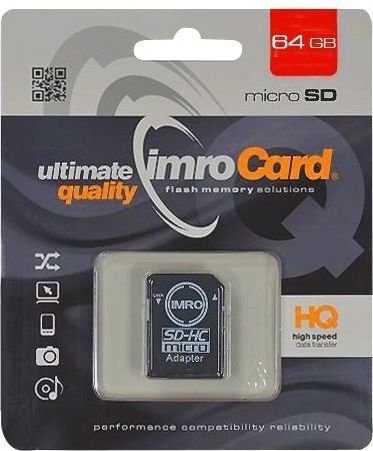 Micro SDHC karte Imro 64 GB, klase 10 UHS-1 + adapteris цена и информация | Atmiņas kartes mobilajiem telefoniem | 220.lv