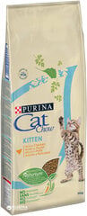 Purina Cat Chow Kitten ar vistu, 15 kg cena un informācija | Sausā barība kaķiem | 220.lv