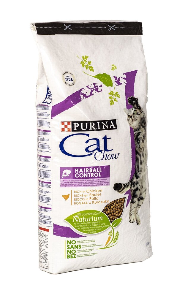 Purina Cat Chow Hairball Control ar vistu 15 kg цена и информация | Sausā barība kaķiem | 220.lv