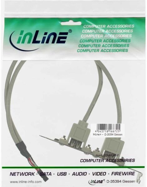 InLine USB 2.0 Slot Bracket 2x USB Type A female to 1x 10Pin Connector 35cm (33391) cena un informācija | Piederumi korpusiem | 220.lv