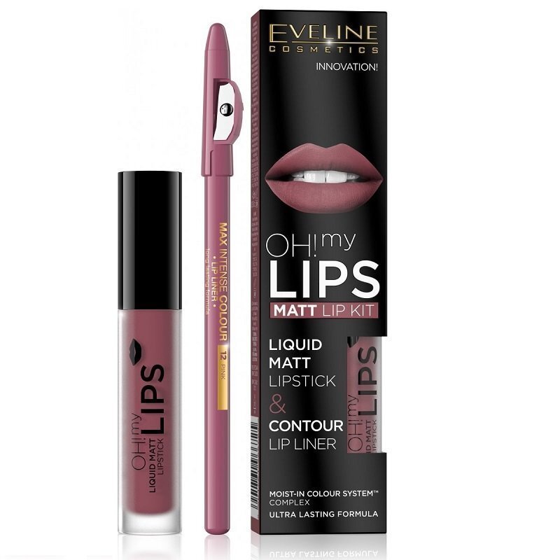 Komplekts Eveline Oh My Lips Liquid Matt 06 Cashmere Rose: lūpu krāsa 4,5 ml + lūpu kontūrzīmulis 1 gab. cena un informācija | Lūpu krāsas, balzāmi, spīdumi, vazelīns | 220.lv