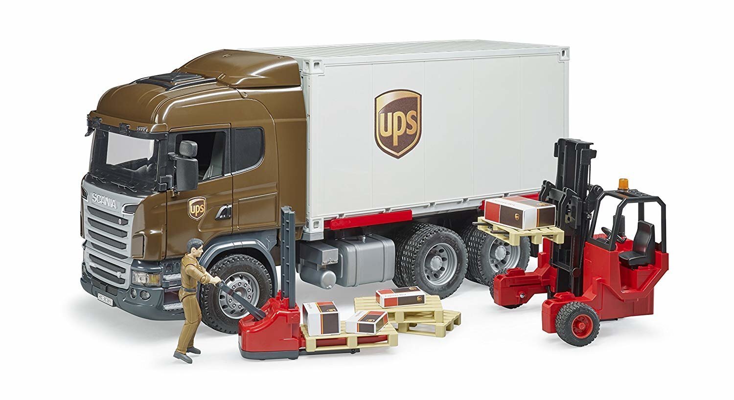 Loģistikas kravas automašīna ar liftu Bruder Scania Rseries UPS cena un informācija | Rotaļlietas zēniem | 220.lv