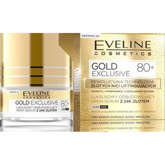 Atjaunojošs krēms-serums nobriedušai ādai ar zelta daļiņām Eveline Gold Exclusive 80+ 50 ml cena un informācija | Sejas krēmi | 220.lv