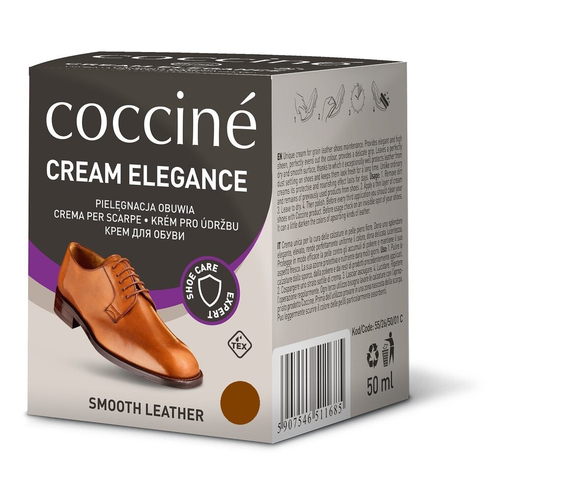 Coccine brūnas krāsas apavu smēre ar sūkli Nr.14 Cream Elegance, 50 ml cena un informācija | Līdzekļi apģērbu un apavu kopšanai | 220.lv