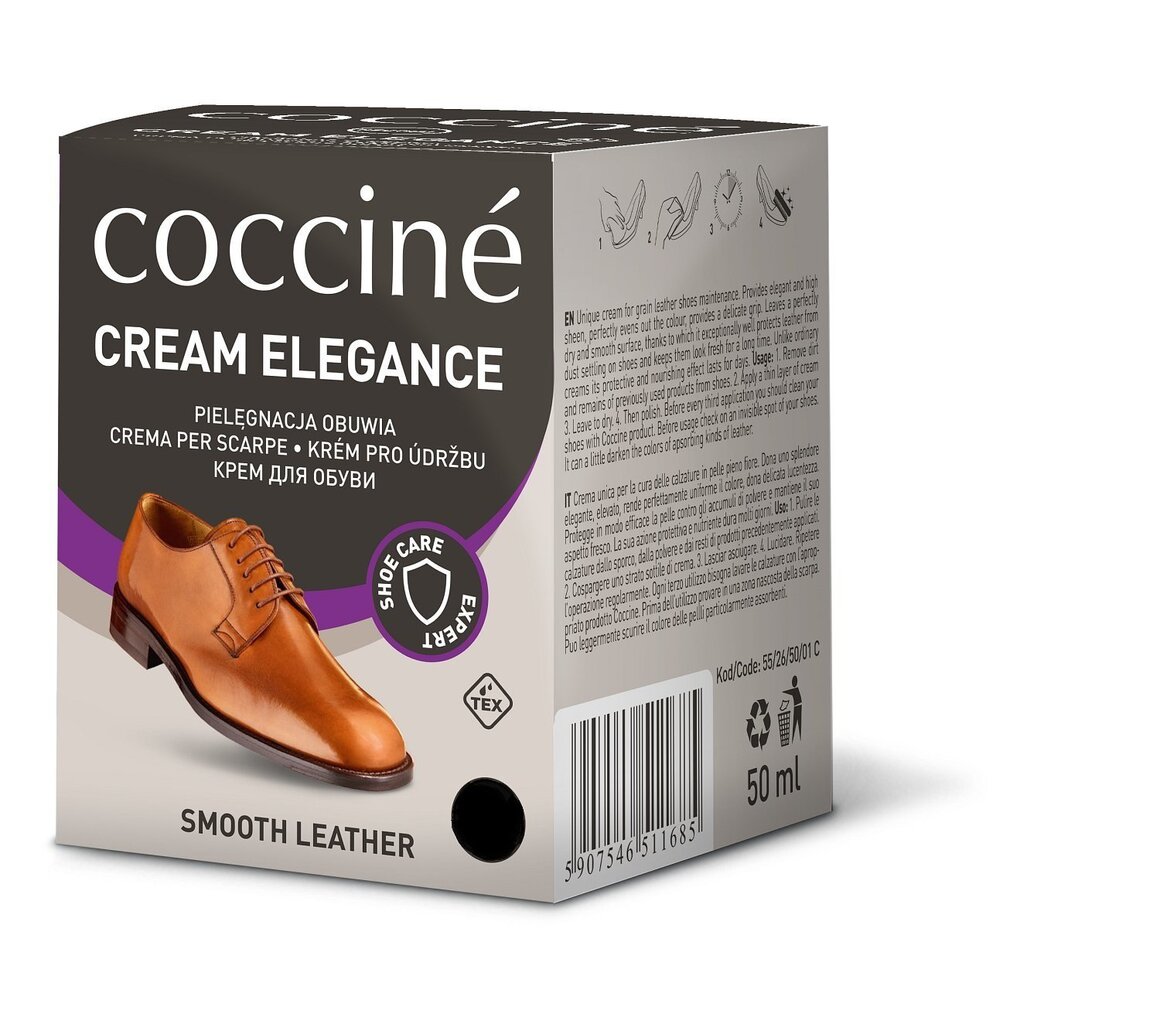 Coccine melnas krāsas apavu smēre ar sūkli Nr.02 Cream Elegance, 50 ml cena un informācija | Līdzekļi apģērbu un apavu kopšanai | 220.lv