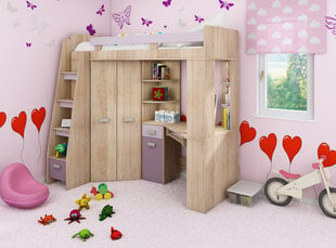 Divstāvu gulta Antresola L, 200x80 cm, ozola / violetā krāsā cena un informācija | Bērnu gultas | 220.lv