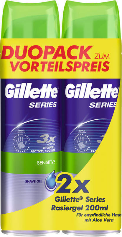 Skūšanās želeja ar alvejas ekstraktu vīriešiem Gillette Series vyrams 2 x 200 ml цена и информация | Skūšanās piederumi, kosmētika | 220.lv