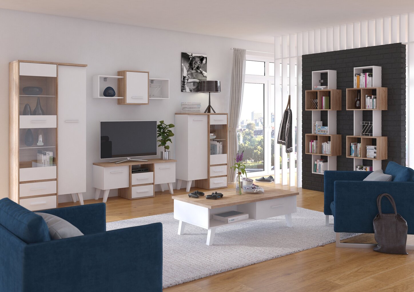 TV galdiņš Nordis 3D, ozola/baltā krāsā cena un informācija | TV galdiņi | 220.lv
