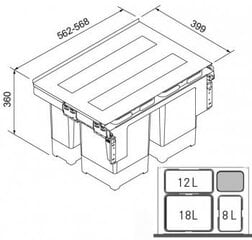 Franke miskaste Sorter Garbo 60-3, 18l +12l +8l cena un informācija | Miskastes | 220.lv