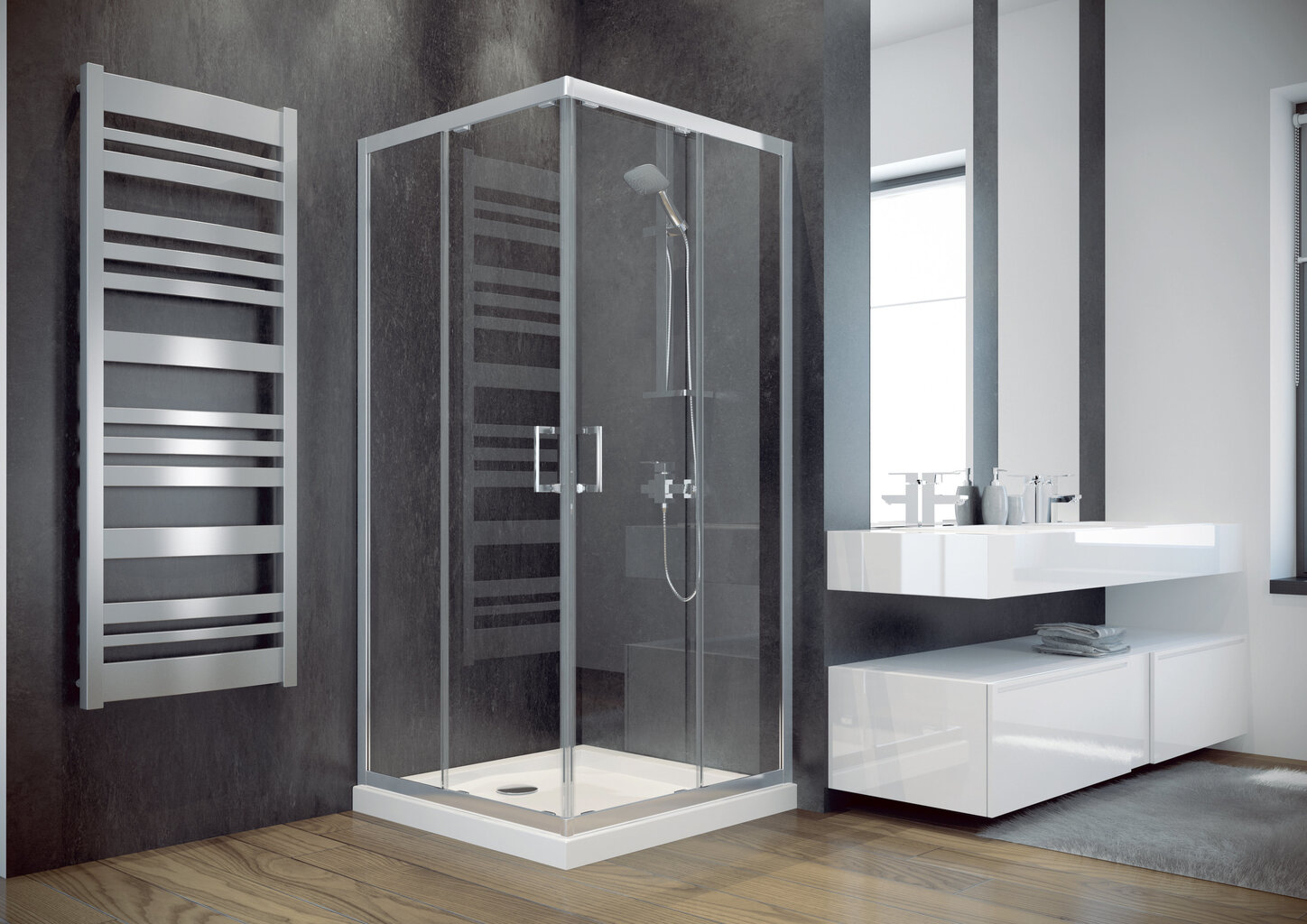 Kvadrātveida dušas kabīne Besco Modern, 80,90x185 cm cena un informācija | Dušas kabīnes | 220.lv