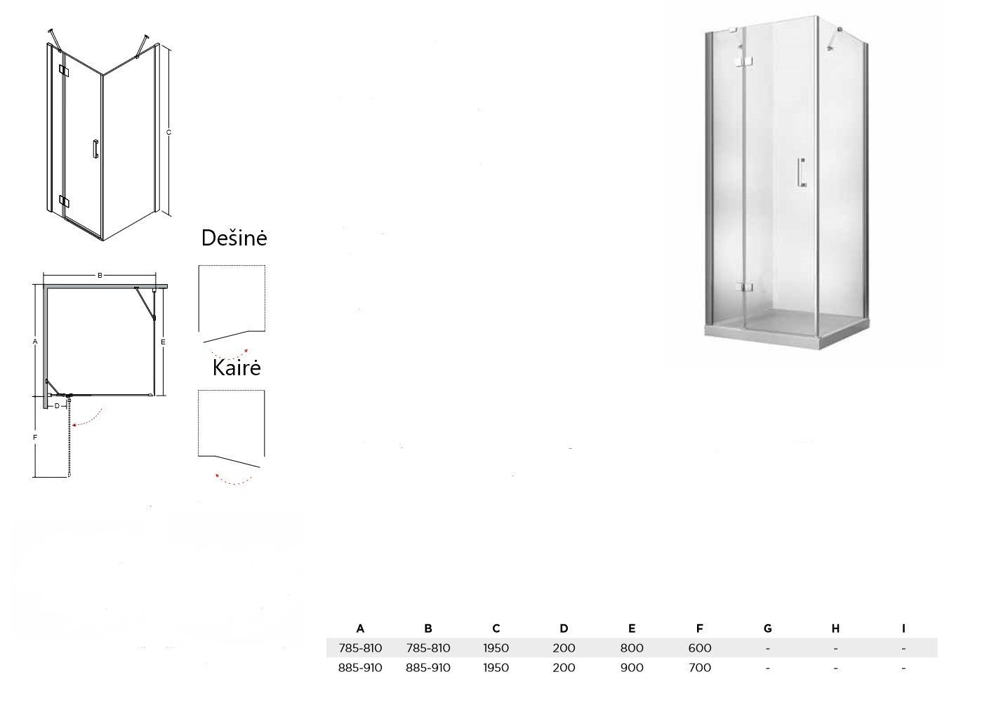 Kvadrātveida dušas kabīne Besco VIVA, 80,90 x 195 cm cena un informācija | Dušas kabīnes | 220.lv