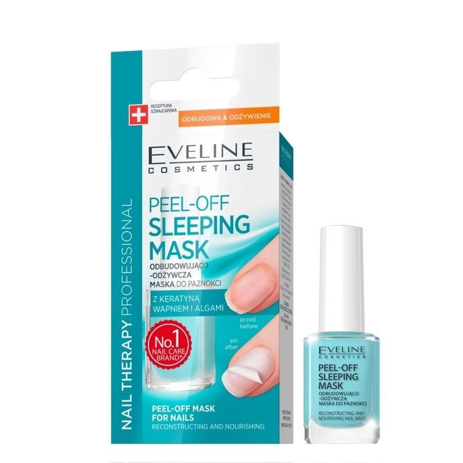 Barojoša maska ar keratīnu, kalciju un jūras aļģēm Eveline Nail Therapy Peel-Off Sleeping Mask 12 ml цена и информация | Nagu lakas, stiprinātāji | 220.lv