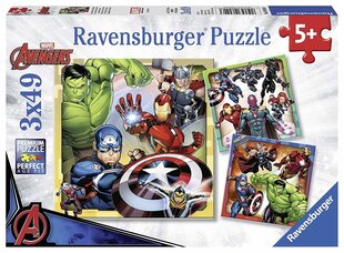 Ravensburger pužļu komplekts Marvel Avengers (Atriebēji), 08040, 3 x 49 gab. цена и информация | Пазлы | 220.lv