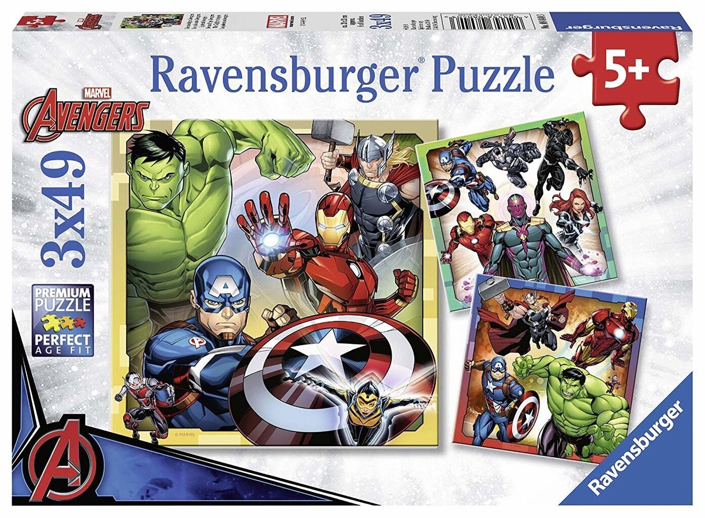 Ravensburger pužļu komplekts Marvel Avengers (Atriebēji), 08040, 3 x 49 gab. cena un informācija | Puzles, 3D puzles | 220.lv