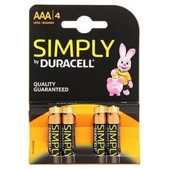 Baterijas Duracell Simply, 4 gab. cena un informācija | Baterijas | 220.lv