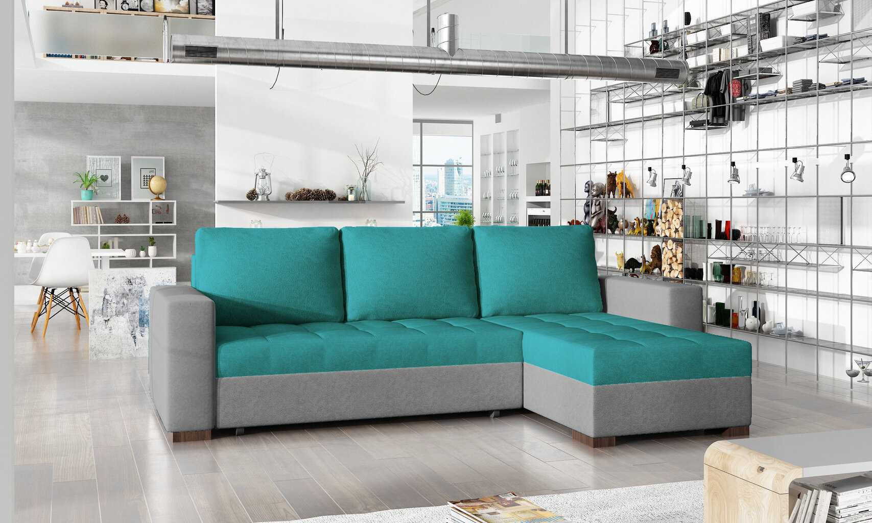 Universāls stūra dīvāns Newark, gaiši zils/pelēks cena un informācija | Stūra dīvāni | 220.lv