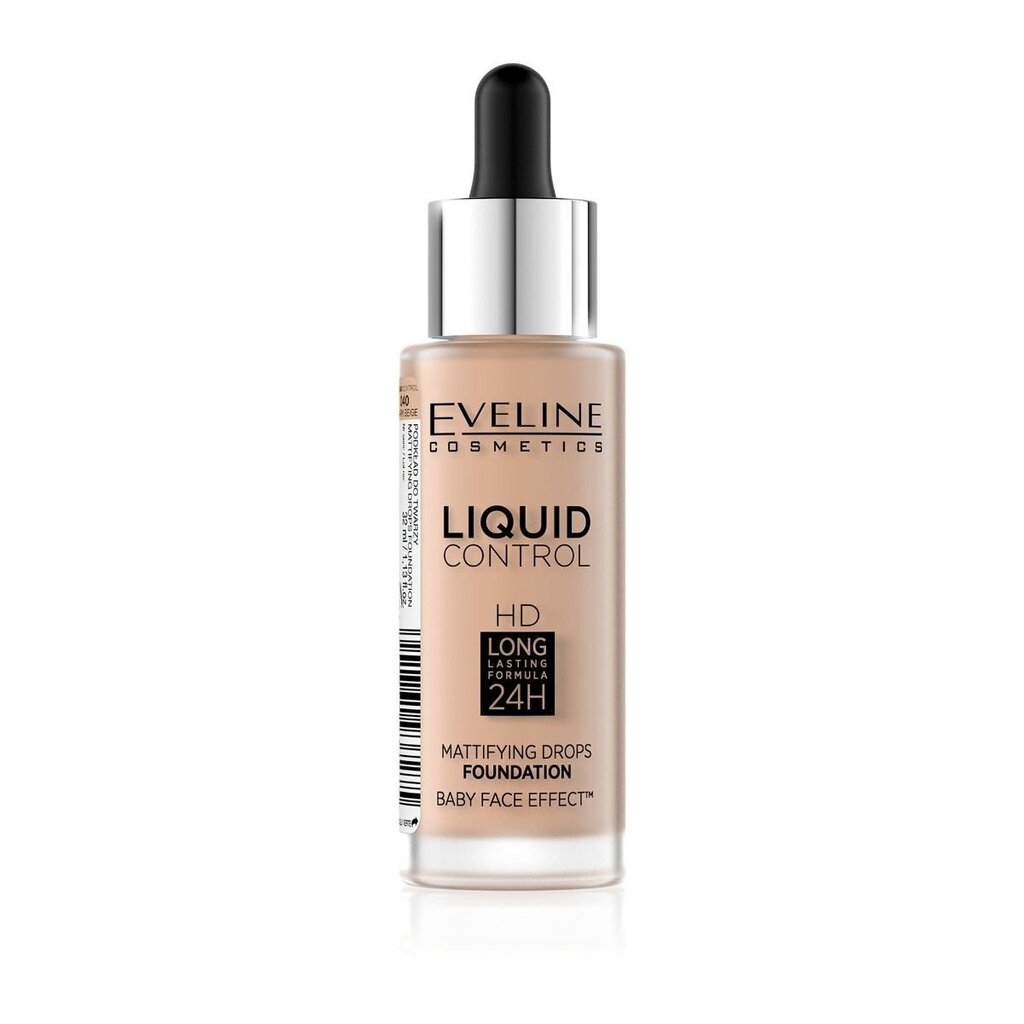 Matēta grima bāze Eveline Liquid Control HD Mattifying Drops Foundation 32 ml, 040 Warm Beige cena un informācija | Grima bāzes, tonālie krēmi, pūderi | 220.lv