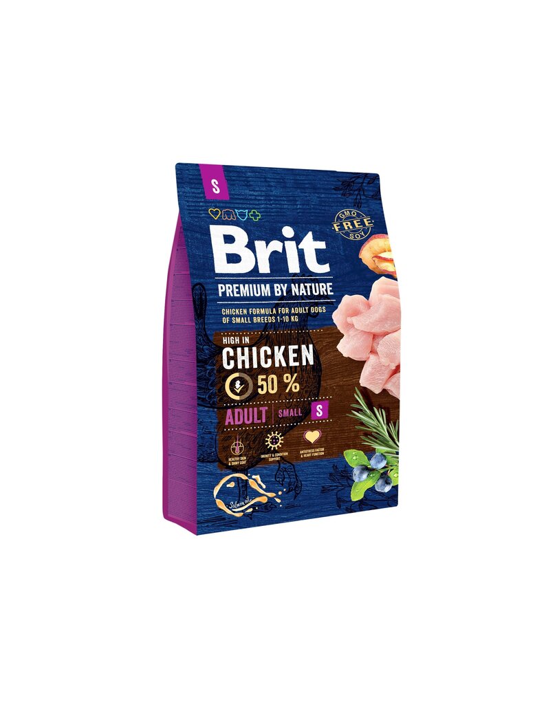 Brit Premium by Nature Adult S pilnvērtīga barība pieaugušiem suņiem 3kg цена и информация | Sausā barība suņiem | 220.lv