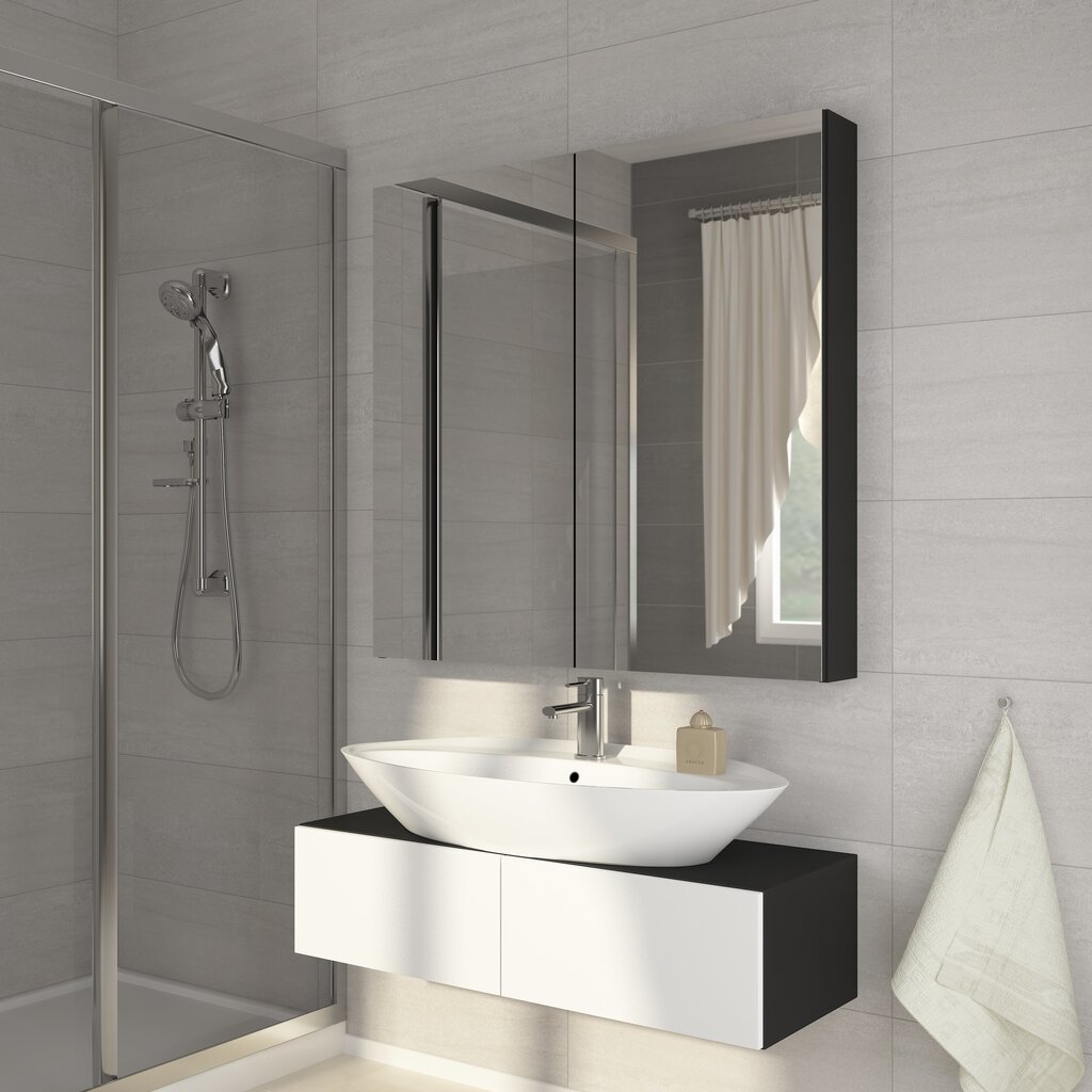 Piekarams vannas istabas skapītis Della, melns cena un informācija | Vannas istabas skapīši | 220.lv