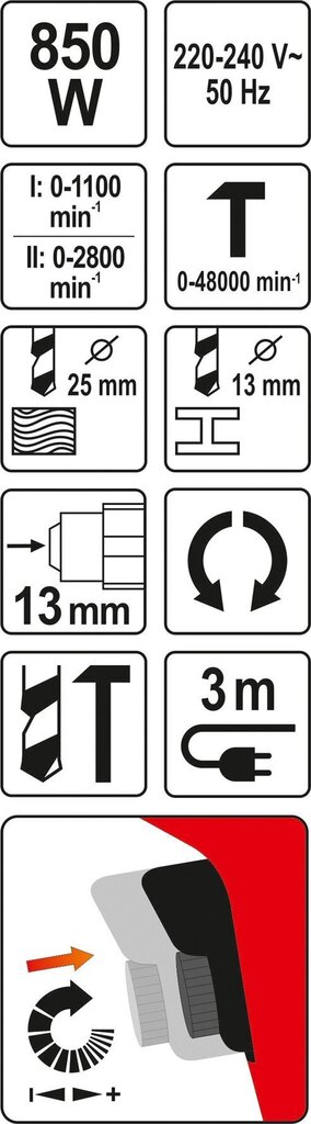 Triecienurbjmašīna Yato YT-82037 850W cena un informācija | Skrūvgrieži, urbjmašīnas | 220.lv
