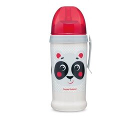 CANPOL neizlīstoša pudelīte ar silikona salmiņu, 12 mēn+, 350ml, panda (beige) cena un informācija | Bērnu pudelītes un to aksesuāri | 220.lv