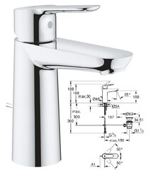 Смеситель для умывальника Grohe Bauedge 23758000, размер M цена и информация | Смесители | 220.lv