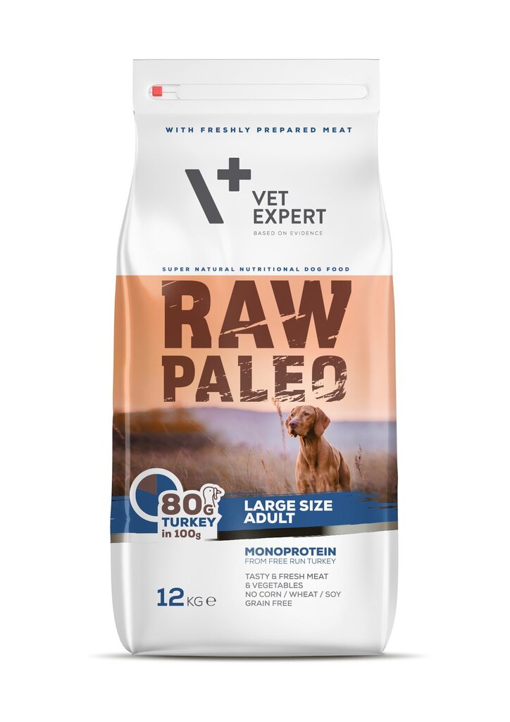 Raw Paleo sausa, bezgraudu barība lielu šķirņu suņiem Adult Large breed ar tītaru, 12 kg cena un informācija | Sausā barība suņiem | 220.lv