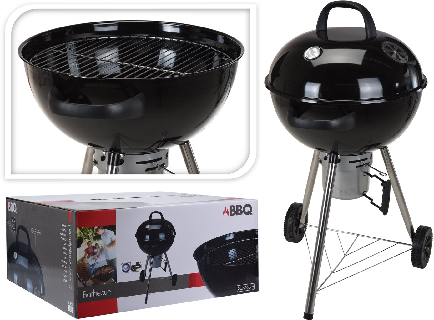 Apaļš grils BBQ, 57 cm, melns cena un informācija | Grili | 220.lv