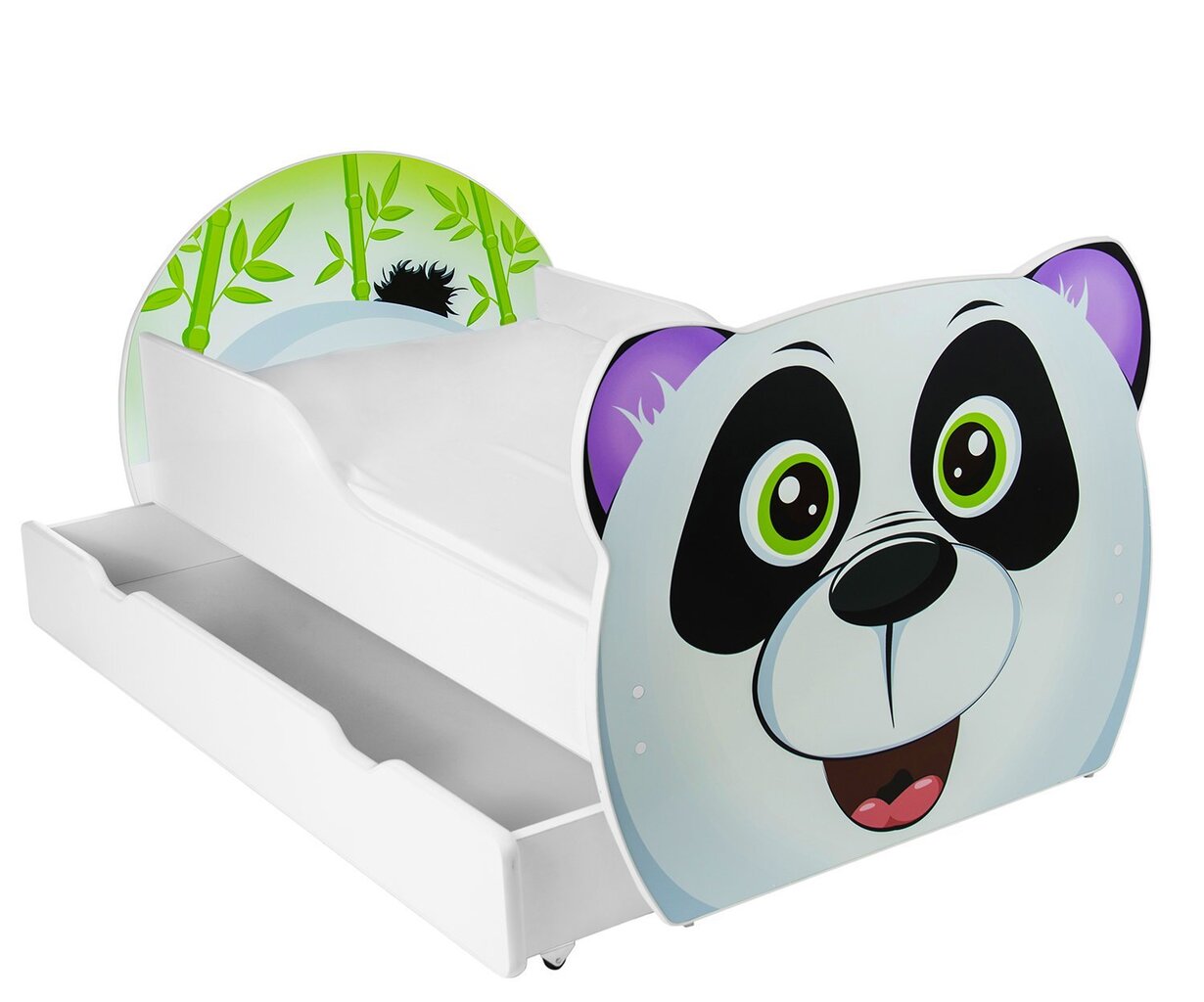 Gulta ar matraci un veļas kasti Panda, 160x90 cm, balta/melna цена и информация | Bērnu gultas | 220.lv
