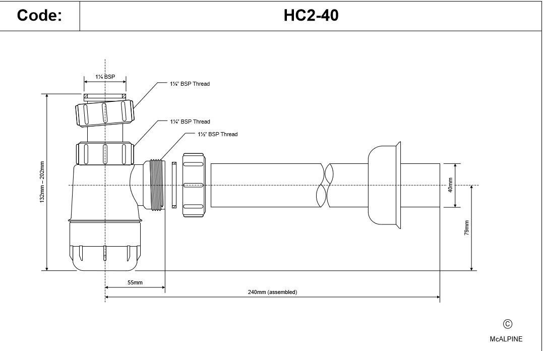 Sifons izlietnei bez galvas McAlpine MCHC240, 40 mm cena un informācija | Sifoni | 220.lv