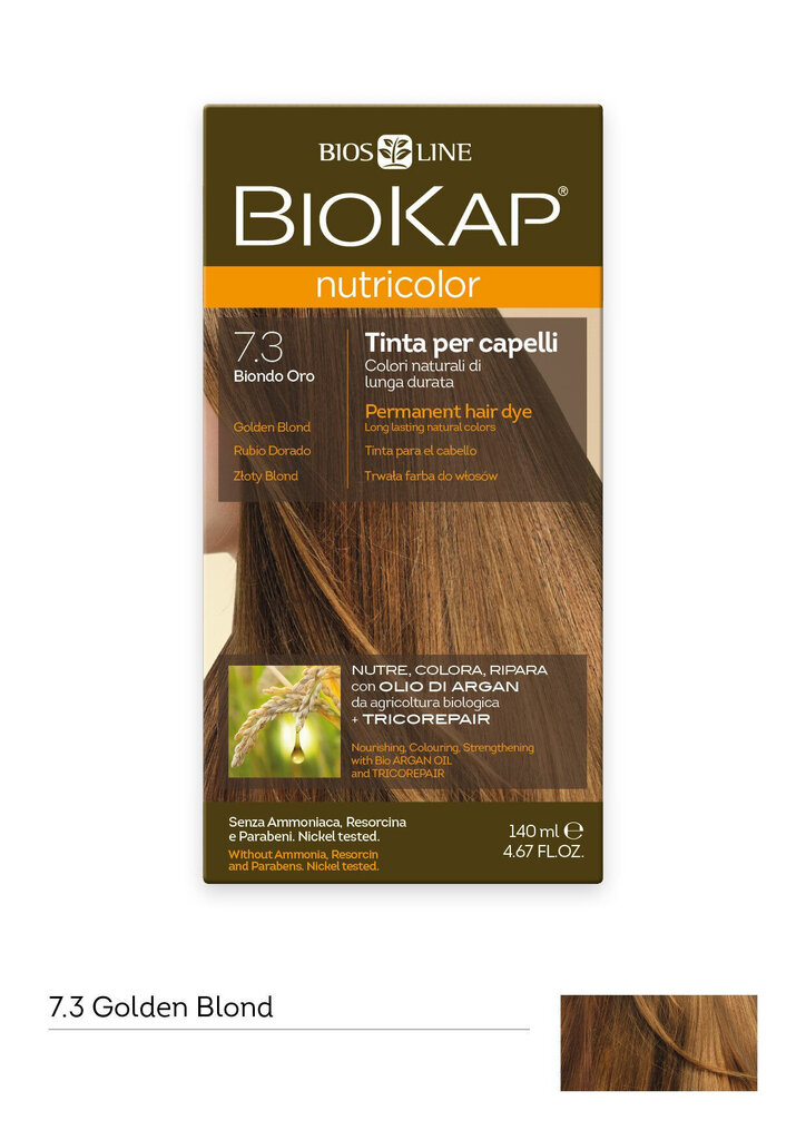 Matu krāsa Biokap Nutricolor Nr. 7.3 Golden Blond Dye 140 ml cena un informācija | Matu krāsas | 220.lv