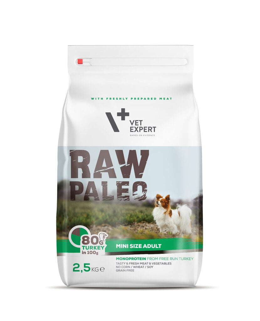 Raw Paleo sausa, bezgraudu barība mazo šķirņu suņiem Adult Mini ar tītaru, 2,5 kg цена и информация | Sausā barība suņiem | 220.lv