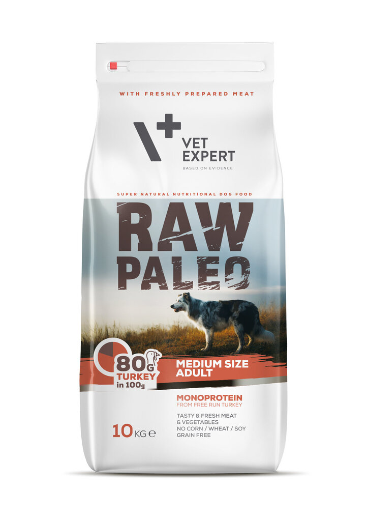 Raw Paleo sausas, bezgraudu barība vidējo šķirņu suņiem Adult Medium ar tītaru, 10 kg cena un informācija | Sausā barība suņiem | 220.lv