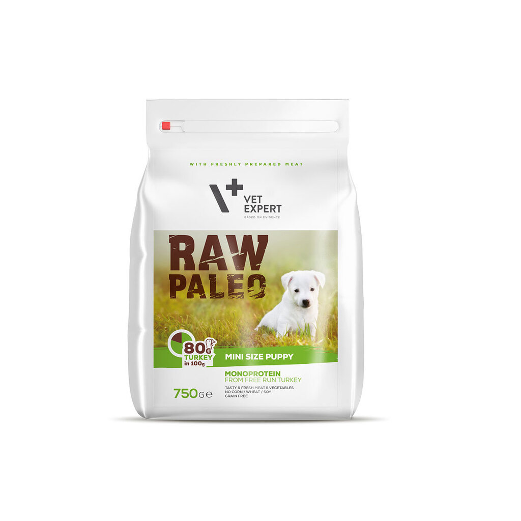 Raw Paleo sausa, bezgraudu barība mazo šķirņu kucēniem Puppy Mini, 0,75 kg cena un informācija | Sausā barība suņiem | 220.lv
