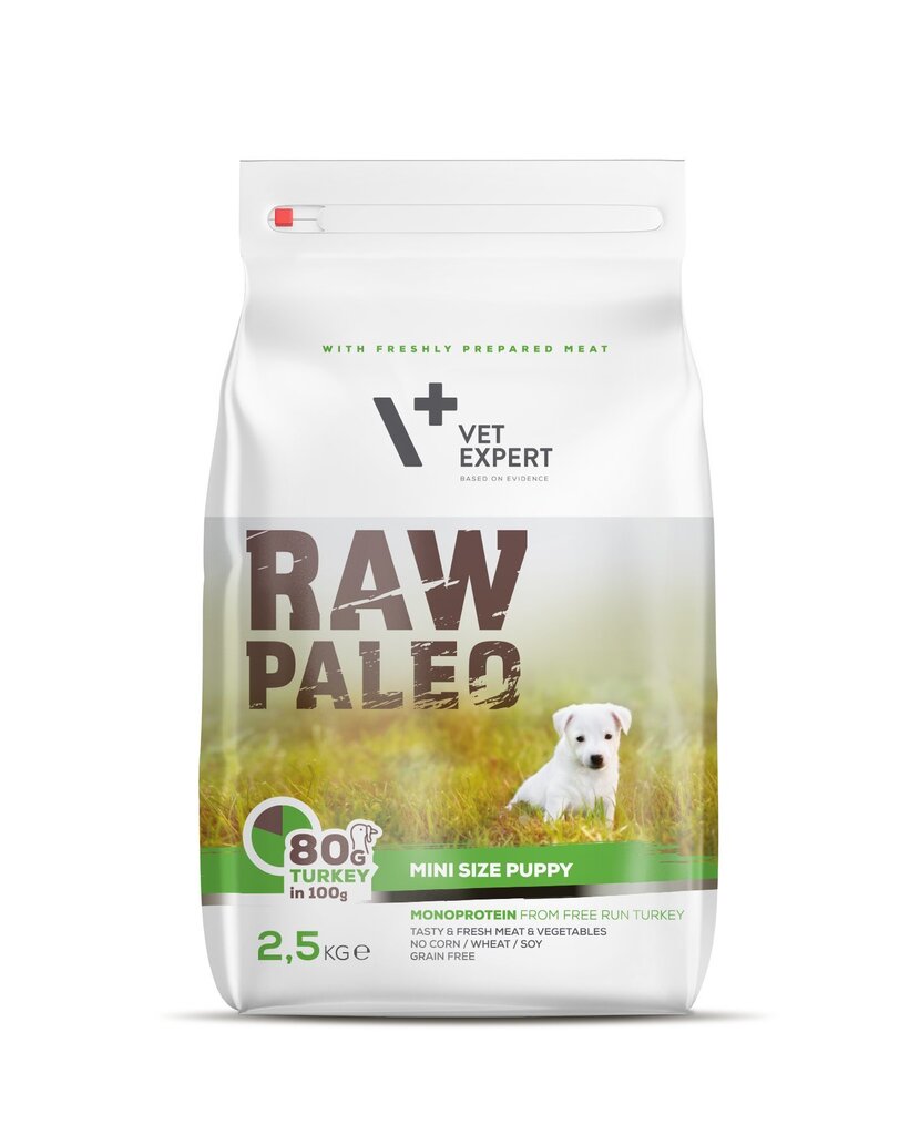 Raw Paleo sausa, bezgraudu barība mazo šķirņu kucēniem Puppy Mini, 2,5 kg cena un informācija | Sausā barība suņiem | 220.lv