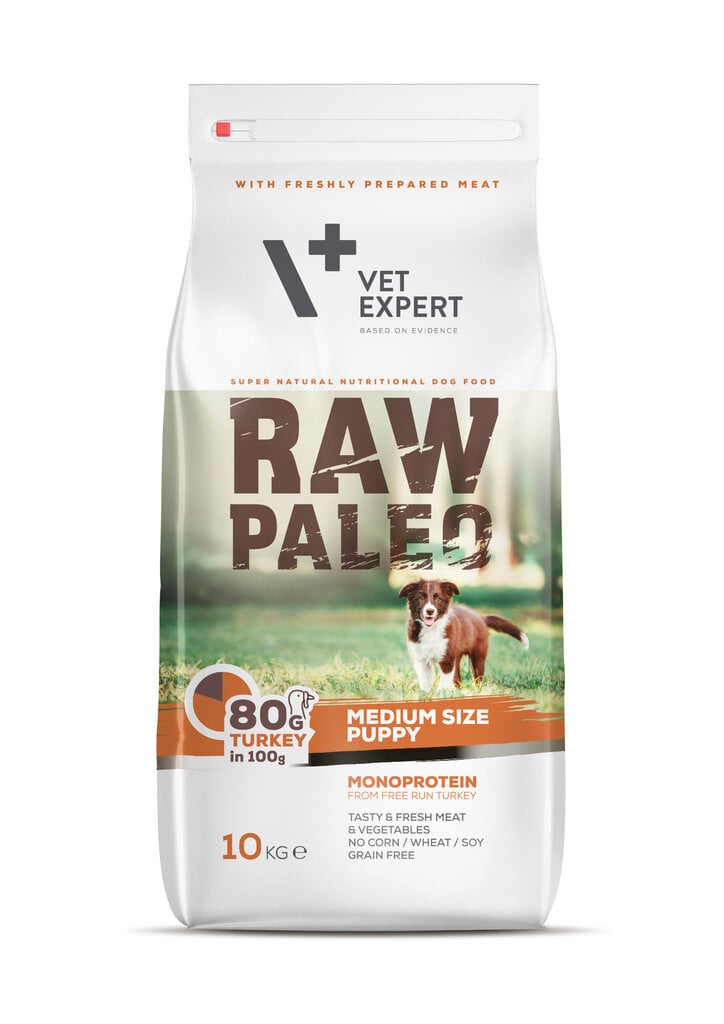 Raw Paleo sausa, bezgraudu barība vidējo šķirņu kucēniem Puppy Medium ar tītaru, 10 kg цена и информация | Sausā barība suņiem | 220.lv
