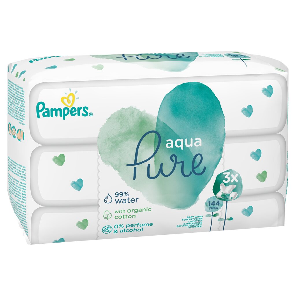 Salvetes PAMPERS Aqua Pure, 3x48 gab. cena un informācija | Mitrās salvetes, vienreizlietojamie paladziņi | 220.lv