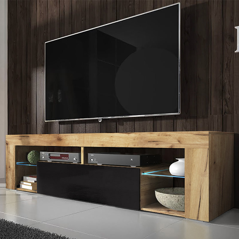 RTV galdiņš ar LED apgaismojumu Hugo, brūns/melns cena un informācija | TV galdiņi | 220.lv