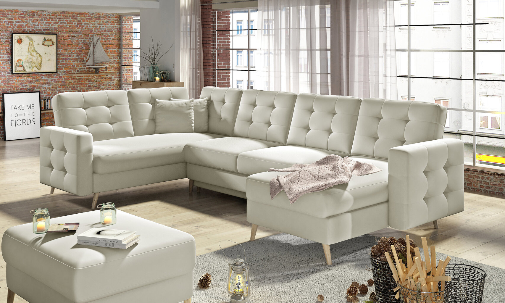 Universāls stūra dīvāns Asgard U, mākslīgā āda, krēmkrāsas цена и информация | Stūra dīvāni | 220.lv