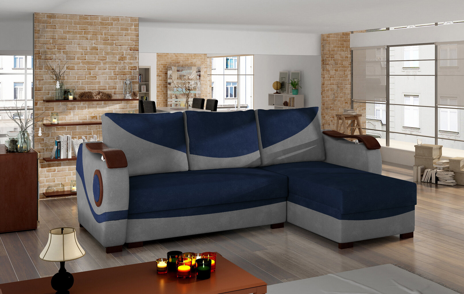 Universāls stūra dīvāns Puerto, tumši zils/pelēks цена и информация | Stūra dīvāni | 220.lv