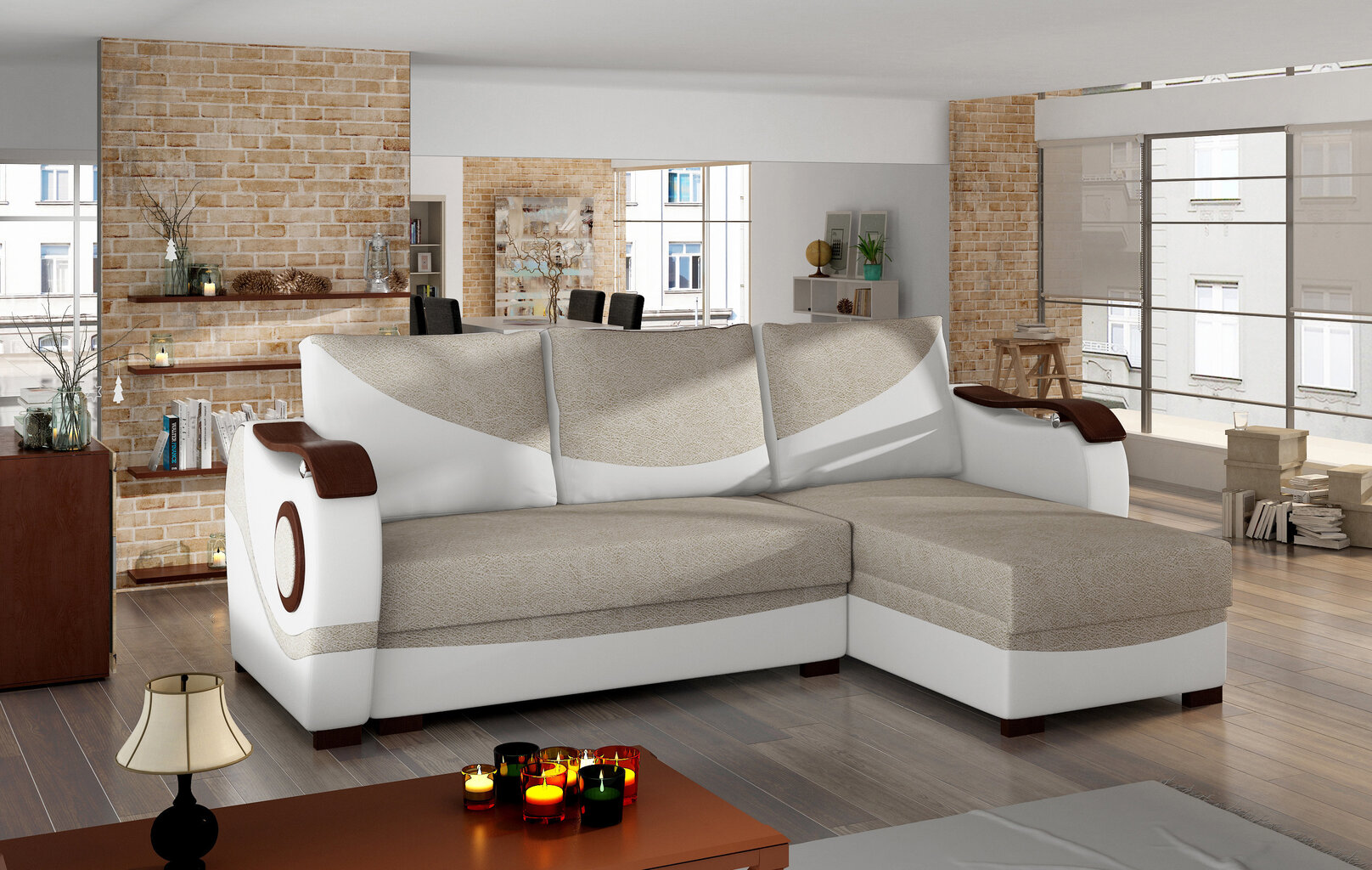 Universāls stūra dīvāns Puerto, krēmkrāsas/balts cena un informācija | Stūra dīvāni | 220.lv