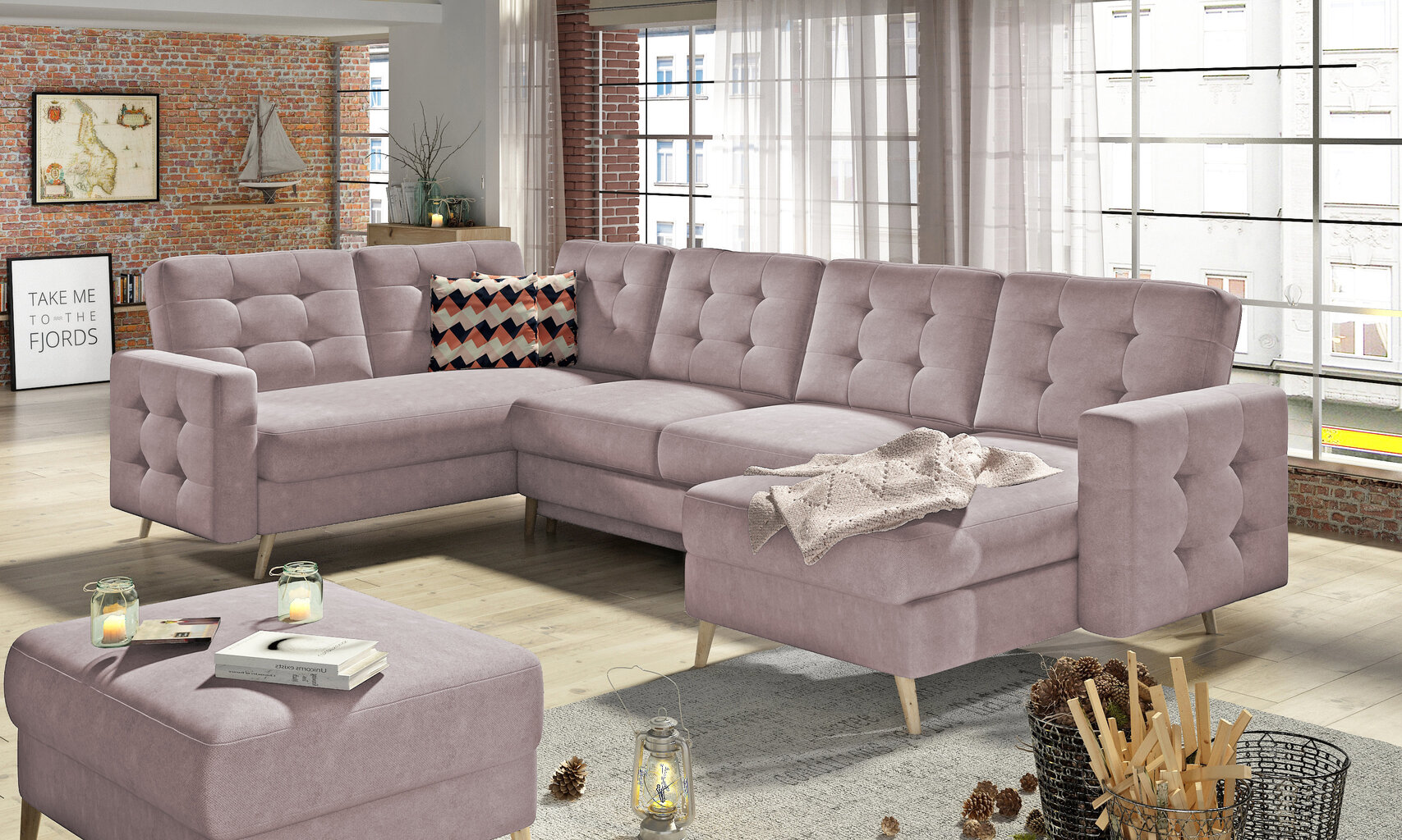 Universāls stūra dīvāns Asgard U, gobelēns, gaiši rozā цена и информация | Stūra dīvāni | 220.lv