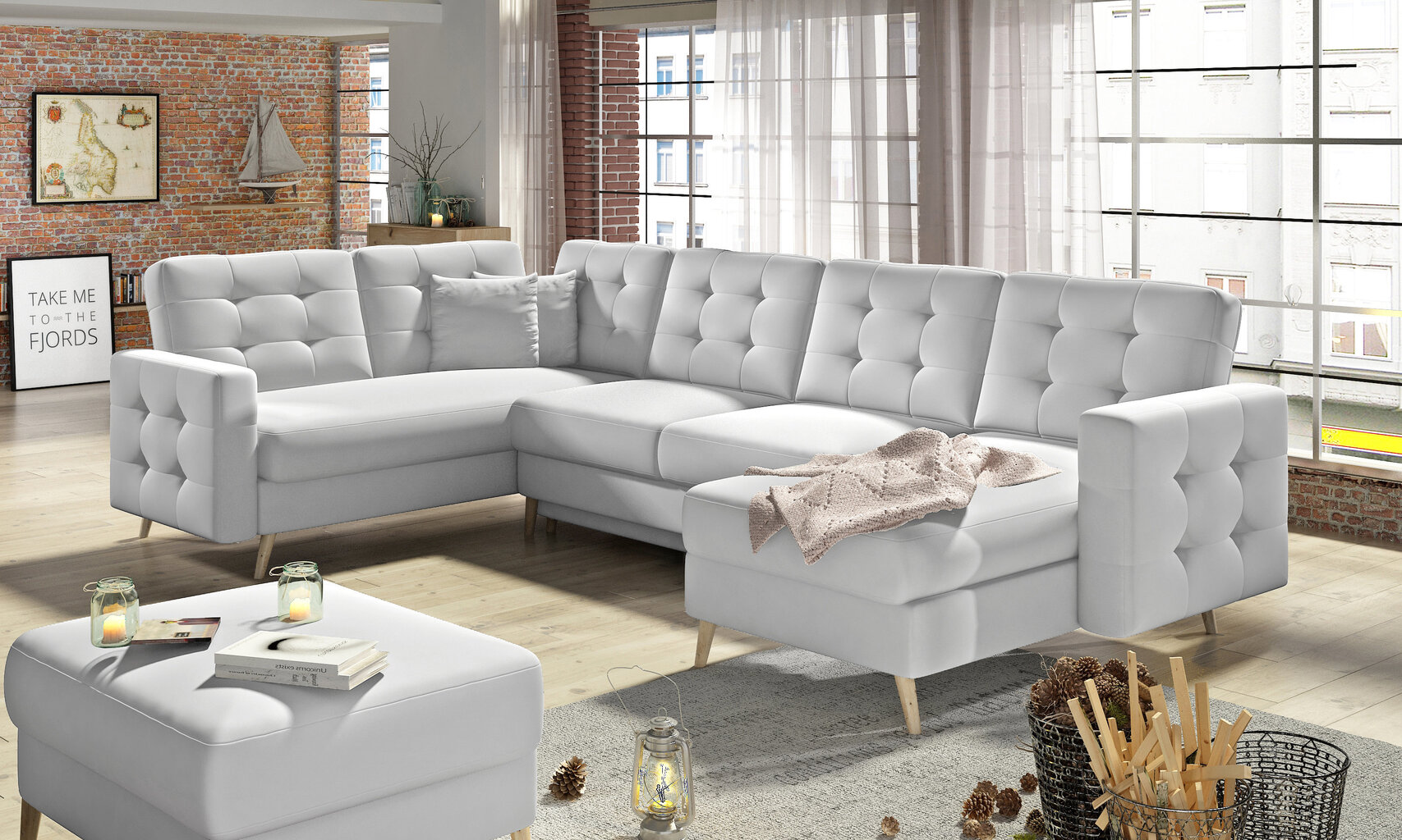 Universāls stūra dīvāns Asgard U, mākslīgā āda, balts cena un informācija | Stūra dīvāni | 220.lv
