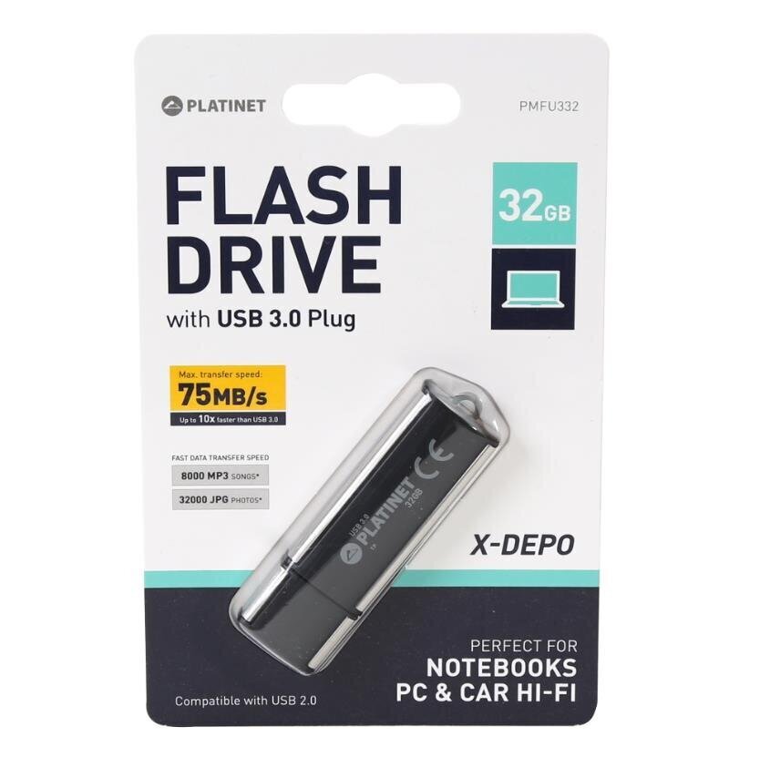 Platinet X-DEPO PMFU332 32GB USB 3.0 Zibatmiņa Melna cena un informācija | USB Atmiņas kartes | 220.lv