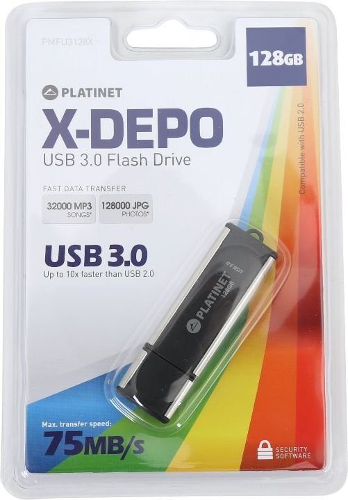 Platinet X-DEPO PMFU3128X 128GB USB 3.0 Zibatmiņa Melna cena un informācija | USB Atmiņas kartes | 220.lv