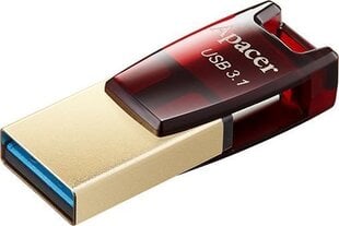 "apacer usb otg, usb 3.0, 64 gb, ah180, red, ap64gah180r-1, usb a/usb c, with twist cap цена и информация | USB накопители | 220.lv