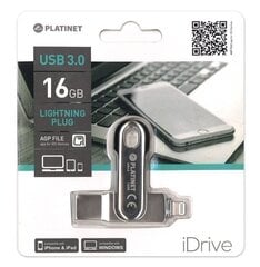 Platinet PMFL163A iDrive 16GB USB 3.0 + Lightning Флеш Память Серебряная цена и информация | USB накопители | 220.lv